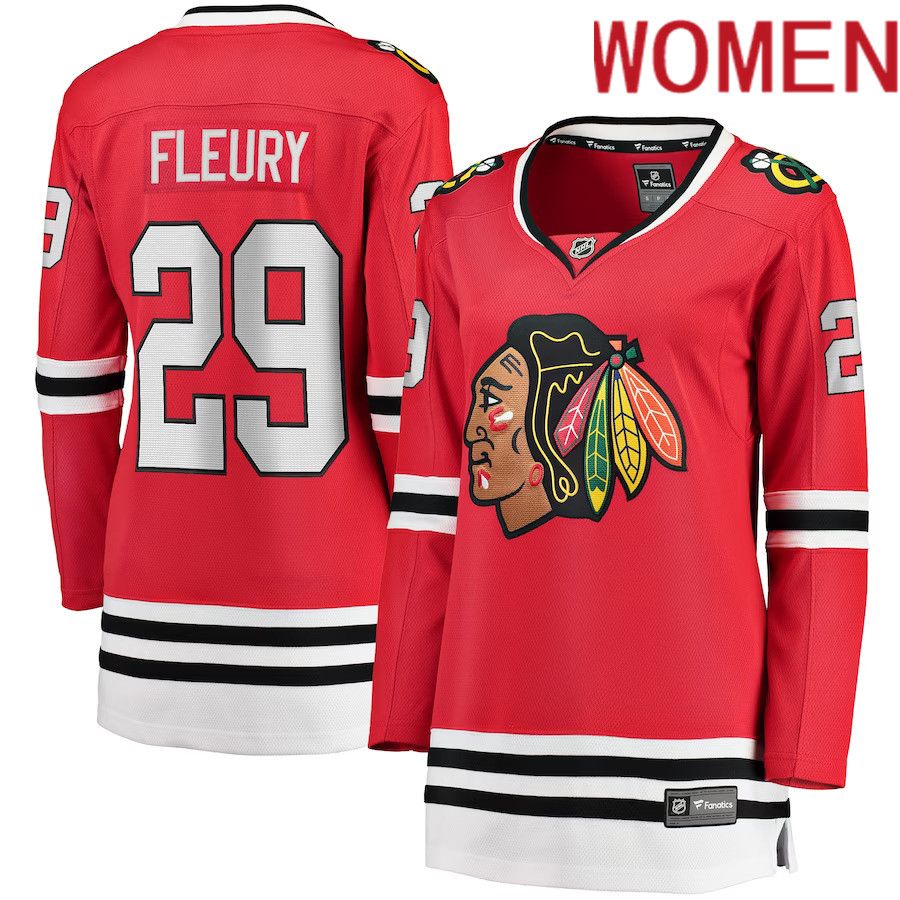 Women Chicago Blackhawks #29 Marc-Andre Fleury Fanatics Branded Red Home Premier Breakaway Player NHL Jersey->women nhl jersey->Women Jersey